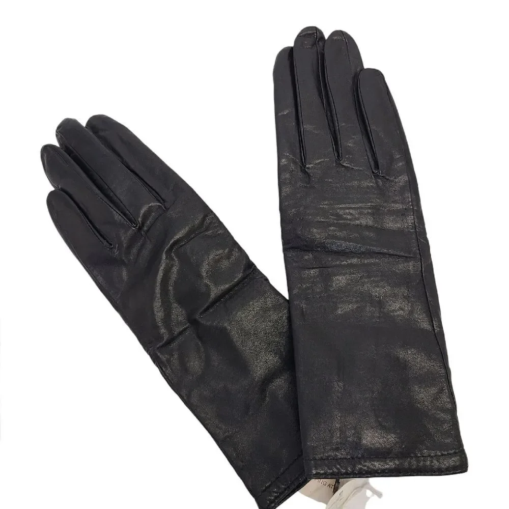 NWT Vintage Grandoe Womens Black Leather Gloves L
